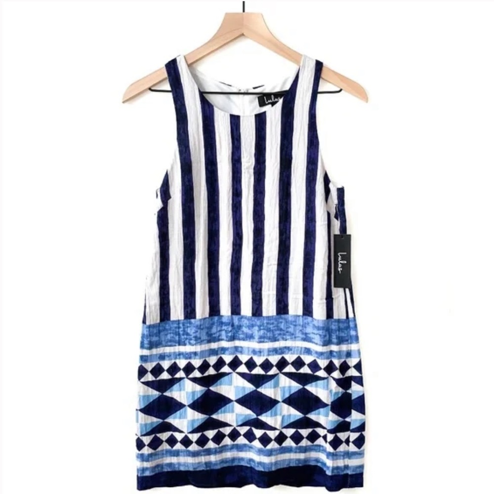 Lulu’s | Multitask-Queen Ivory and Blue Print Shift Dress - Picture 6 of 8